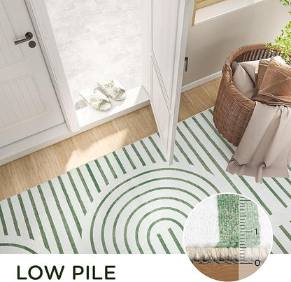 2x6 Washable Green Runner Rugs for Kitchen, Soft Abstract Rainbow Boho Rug for Bedroom Bedside Laundry Room Bathroom,Modern Non Slip Low Pile Floor Mat