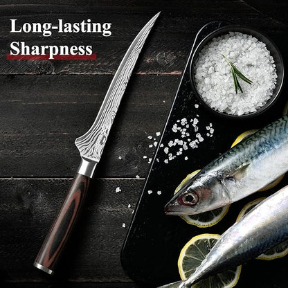 Sunnecko Boning Knife with Pakkawood Handle,6 inch High Carbon German Stainless Steel Fillet Knife for Meat and Poultry