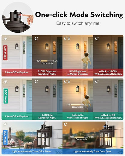 Outdoor Motion Sensor Light, 2 Pack Outside Sconce, Bronze Motion Sensor for Outside, Anti-Rust, Outdoor Light Fixture with Tempered Clear Glass for House, Garage,Entryway, Waterproof