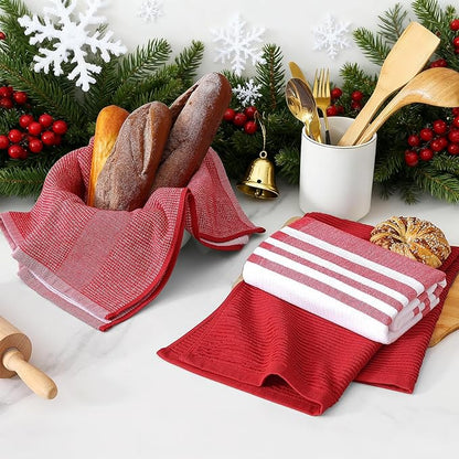 Homaxy Premium Kitchen Towels(18”x 28”, 12 Pack), Large Cotton 380 GSM Kitchen Hand Towels, Soft and Absorbent Terry Dish Towels, Multipurpose Tea Towel Set with Hanging Loop, Red