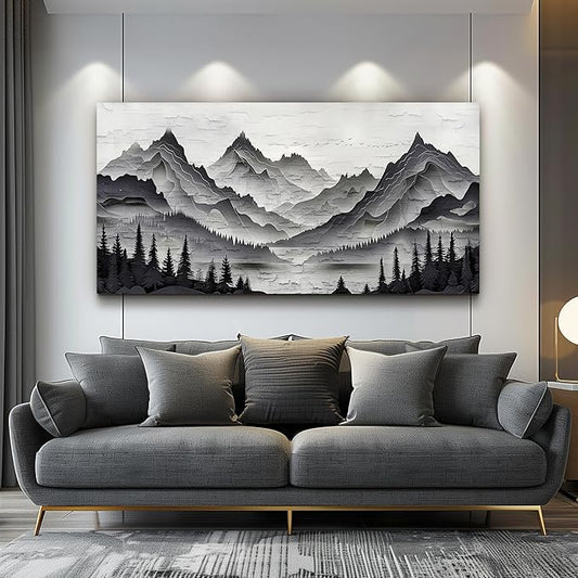 ZUITINGHUA Canvas Wall Art For Living Room Large Wall Decor For Office Bedroom Decorations Black Mountains Landscape Pictures Farmhouse Painting Artwork Room Wall Mural Aesthetic Home Decor 30x60 In