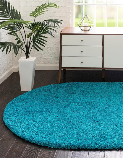 Unique Loom Solid Shag Collection Area Rug (5' 1" x 8' Oval, Turquoise)