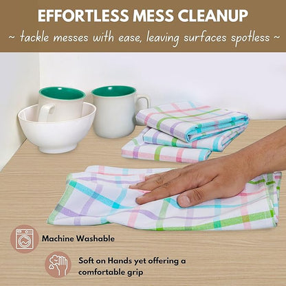 Native Fab Multi Color Check Kitchen Towels Set of 12, 100% Cotton, 16x26 Inch, Absorbent & Durable Dishcloth Set, Farmhouse Style Tea Towels for Rustic Kitchens, Cleaning, Cooking, Everyday Use