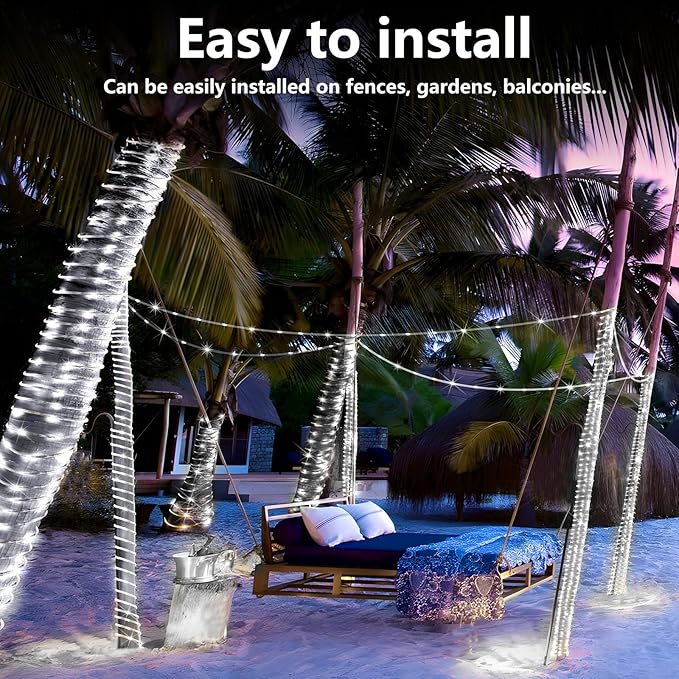 KNONEW 160FT 900LED Rope Lights for Outside,Outdoor String Lights Waterproof 8 Modes Clear Tube Light for Indoor,Bedroom,Wedding,Garden,Patio,Christmas,Tree,Rv,Holiday Decoration(Cold White)