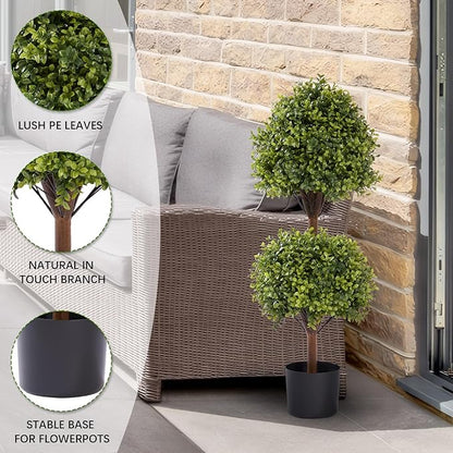 THE BLOOM TIMES 40" Tall Artificial Boxwood Double Ball Topiary Trees, UV Resistant Large Fake Potted Plants for Outdoor Planter, Realistic Faux Bushes Shrubs for Front Porch Outside Decor Set of 2
