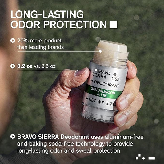 Aluminum-Free Deodorant for Men by Bravo Sierra, 1-Pack - Contains Natural Ingredients – Long Lasting All-Day Odor and Sweat Protection -Sandalwood and Fig, 3.2 oz - Paraben-Free, Vegan & Cruelty-Free