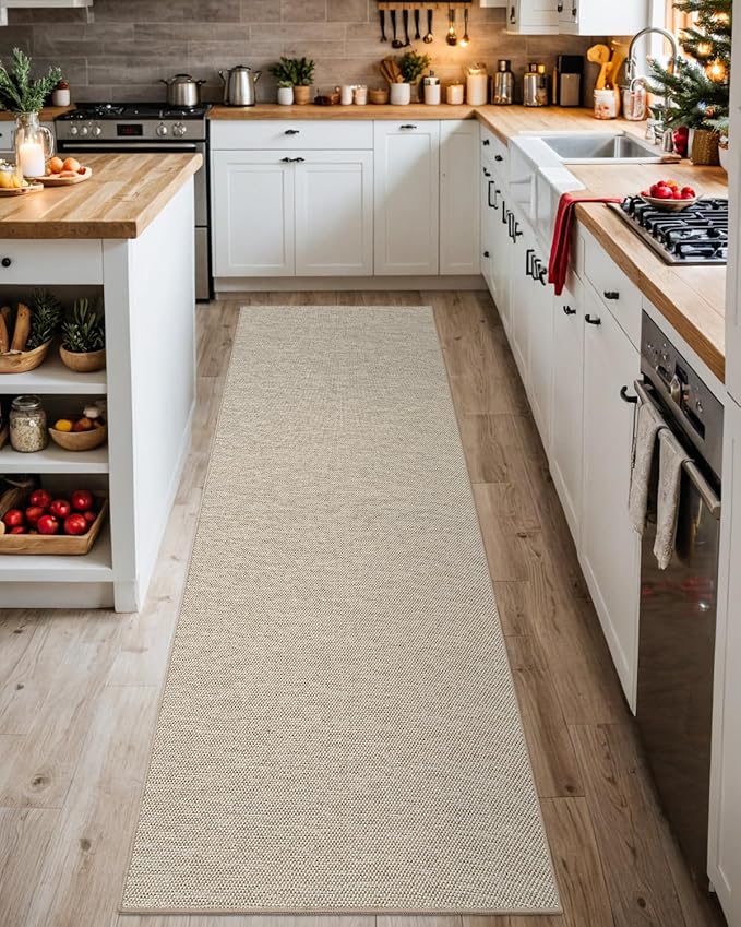 DEXI Hallway Runner Rug 2x6, Non Slip Rubber Backed Runners Carpet, Ultra Thin Entryway Rugs Indoor for Kitchen Hallway Entrance Bedroom, Beige