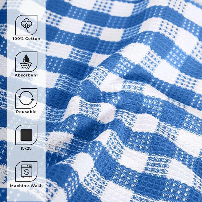 Blue Needles Waffle Weave Kitchen Towels, 15x25 Inches 100% Cotton Set of 6 Dish Cloths for Kitchen, Ultra Soft & Absorbent with Hanging Loop, Dish Rags for Quick Drying, Assorted - Sky Blue