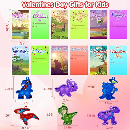 Kiss Monkey Valentines Day Gifts for Kids, Valentines Cards for Kids Classroom with Dinosaur Pop Fidget Toys, School Exchange Gifts for Boys Girls, Class Valentines Party Favors Goodie Bag Stuffers