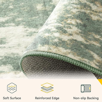 Washable Area Rugs 2'x8' Non-Slip Modern Abstract Soft for Living Room Entryway Bedroom Nursery, Print Pattern, Light Green/Yellow