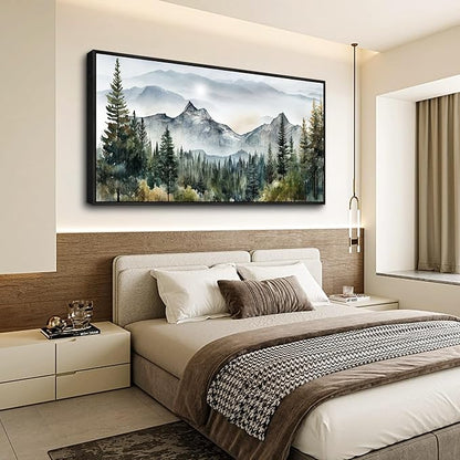 Wapluam Large Canvas Wall Decor For Living Room Bedroom - Modern Office Wall Art - Abstract Mountain Landscape - Stretched And Framed - Ready To Hang - Black Framed