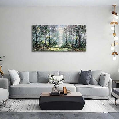 Art Hand Painted Green Forest Landscape Oil Painting Modern Abstract Art Home Wall Deco Art 24x48 inches