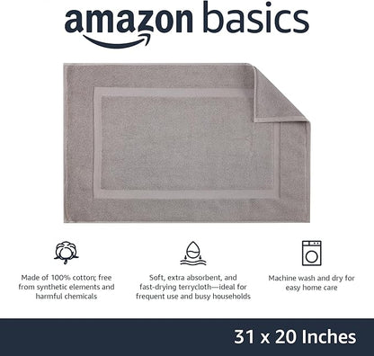 Amazon Basics Banded Bathroom Bath Rug Mat, Powder Gray, 31 inches L x 20 inches W