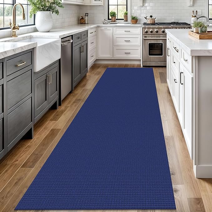 Braided Runner Rug 2.6x12 Ft Washable Runners for Hallways Kitchen Runner Rug Rubber Backed Cotton Extra Long Entryway Runner Indoor, Woven Carpet for Hall Entryway, Royal Blue/Navy