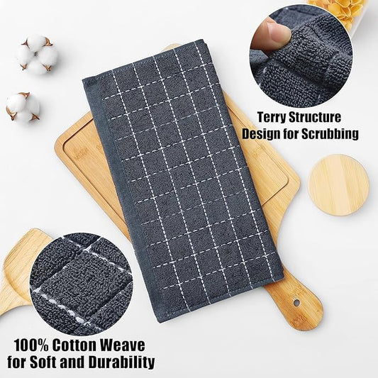 Homaxy 100% Cotton Terry Kitchen Dish Cloths, Ultra Soft and Absorbent Dish Towels for Kitchen, Suitable for Drying and Washing Dishes, 8 Pack, 12 x 12 Inches, Dark Grey