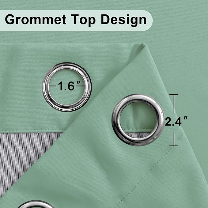 XWZO Full Blackout Curtains - Thermal Insulated Black Liner Curtains, Noise Reducing and Heat Blocking Drapes for Hall and Studio Large Windows with Tiebacks, Light Sage, W70 x L63, Set of 2