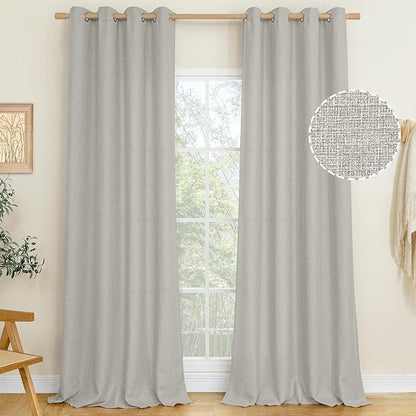 LAMIT Linen Light Filtering Curtains for Bedroom, Grommet Thermal Insulated Thick Soft Curtains Noise Reducing Window Treatment Drapes for Living Room/Kitchen, Set of 2 Panels, W52 x L90, Light Grey