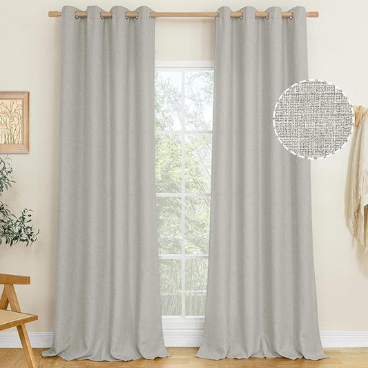 LAMIT Linen Light Filtering Curtains for Bedroom, Grommet Thermal Insulated Thick Soft Curtains Noise Reducing Window Treatment Drapes for Living Room/Kitchen, Set of 2 Panels, W52 x L90, Light Grey