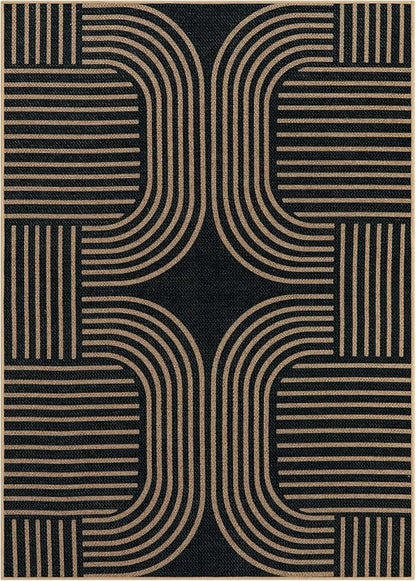 Lahome Modern Geometric Outdoor Easy Jute Rug, 5x7 Patio Living Room Rug Large Black Carpet for Bedroom, Farmhouse Washable Indoor Outdoor Carpet for Dining Room Backyard Deck