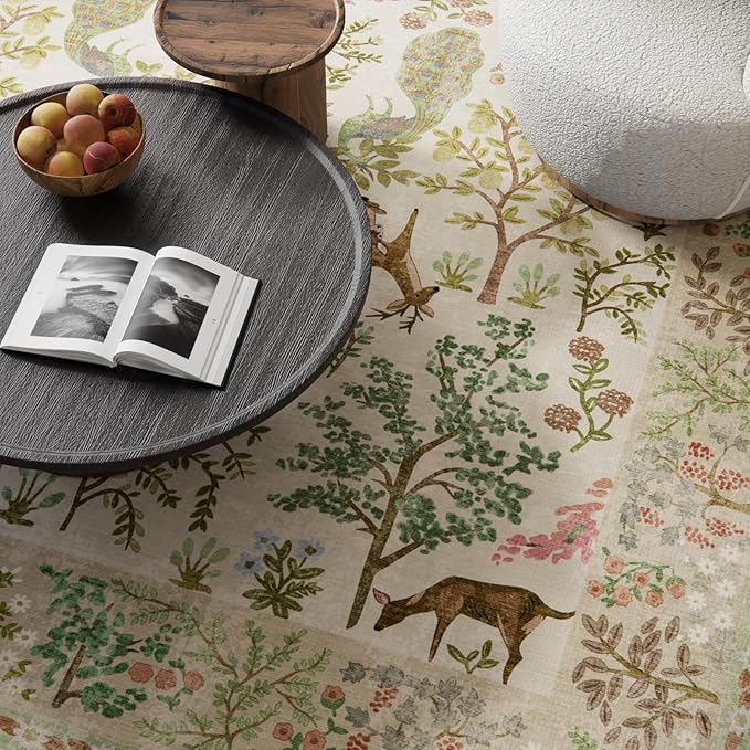 5x7 Area Rugs for Living Room: Washable Rug Vintage Area Rug Stain Resistant Non Slip Low Pile Lightweight Soft Carpets Rugs for Bedroom Dining Room Kitchen Nursery Kids Room Farmhouse Indoor