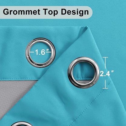 XWZO 100% Blackout Curtains 84 Inches Long with Tiebacks- Privacy Protection & Noise Blocking Window Draperies Grommet Top with Black Liner for Bedroom/Living Room, Turquoise, W60 x L84, Set of 2
