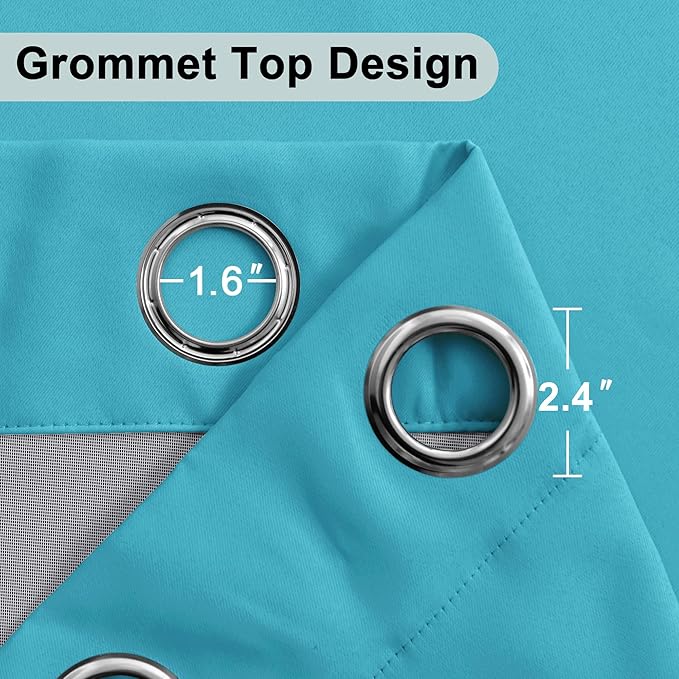 XWZO 100% Blackout Curtains 63 Inches Long with Tiebacks- Completely Shaded & Energy Saving Large Window Panels with Black Liner for Living Room/Bedroom, Turquoise, W70 x L63, Set of 2