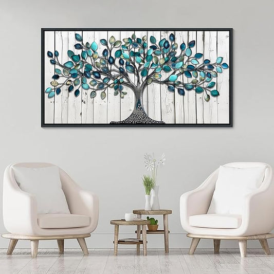 CHATYOUNG Large Canvas Wall Art - Abstract Framed Wall Art Neutral Green Leaves Tree Textured Pictures Artwork for Living Room Bedroom Dining Room Office Kitchen Home Decor 58"x29"