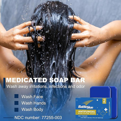 Antifungal Medicated Soap Bar, Tea Tree Oil Body Soap Bar, Athletes Foot Jock Itch Ringworm Yeast Infection Treatment With Natural Tea Tree Oil, Eucalyptus Oil, and Lavender Oil, 2PCS