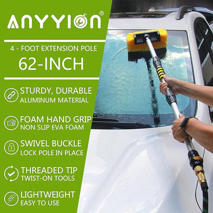 Anyyion 62inch Car Wash Brush with 10 Inch Soft Bristle, On/Off Switch for Car Truck Boat Washing Brush, Perfect for Cleaning House Siding, Auto Cars, Trucks, SUV, RV, Floors and More!