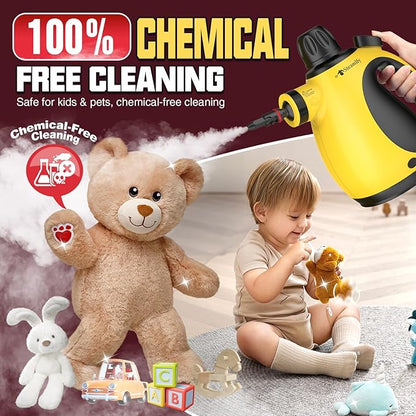 Pressurized Handheld Steam Cleaner for Home, Multi-Surface Steamer with 12 Accessories, 12.8oz Natural Steamer for Cleaning Car, Bathroom, Shower, Upholstery, Grout, Window, Grease