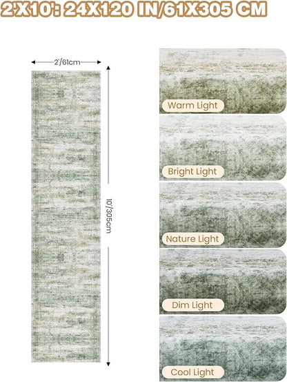 Long Rugs Runner - Washable Runner Rugs for Hallway 2x10, Ultra-Thin Soft Kitchen Carpet Runner, Anti Slip Backing Runner Rugs for Entrance, Bedroom, Living Room(2'x10', Green/Yellow/Ivory)