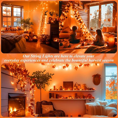 JMEXSUSS 66ft 200 LED Halloween Lights Outdoor Indoor, Connectable Orange String Lights Clear Wire, Fall Light Plug in for Fireplace Tree Garden Patio Thanksgiving Fall Halloween Decor