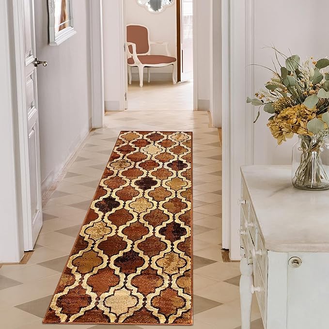 Superior Indoor Small Area Rug, Jute Backed, Perfect for Living/Dining Room, Bedroom, Office, Kitchen, Entryway, Modern Geometric Trellis Floor Decor, Viking Collection 2' 7" x 10' - Brown