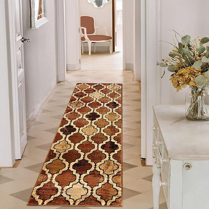 Superior Indoor Small Area Rug, Jute Backed, Perfect for Living/Dining Room, Bedroom, Office, Kitchen, Entryway, Modern Geometric Trellis Floor Decor, Viking Collection 2' 7" x 10' - Brown