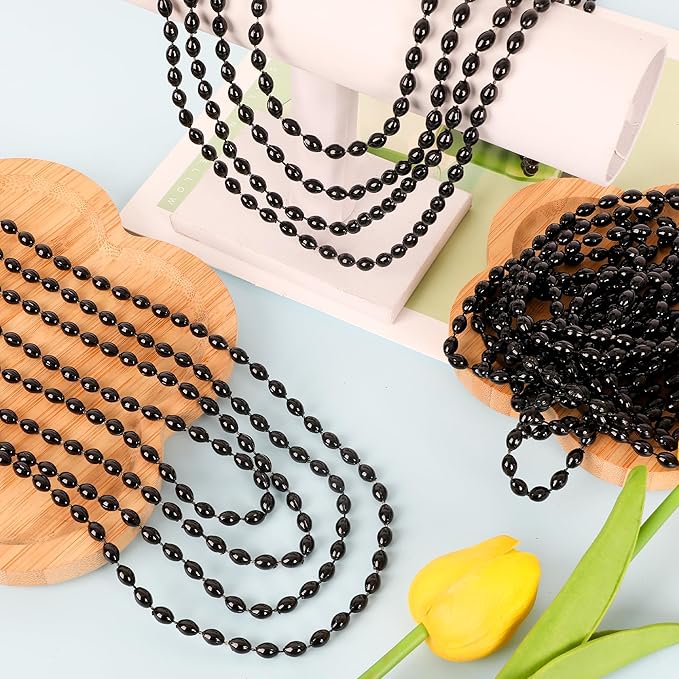 Black Mardi Gras Beads, 24PCS Black Bead Necklaces Bulk, 32" Oval Costume Halloween Beaded Necklaces, Festival Parade Throw for Halloween Wedding Party Events Stuff Accessories Supplies Decorations