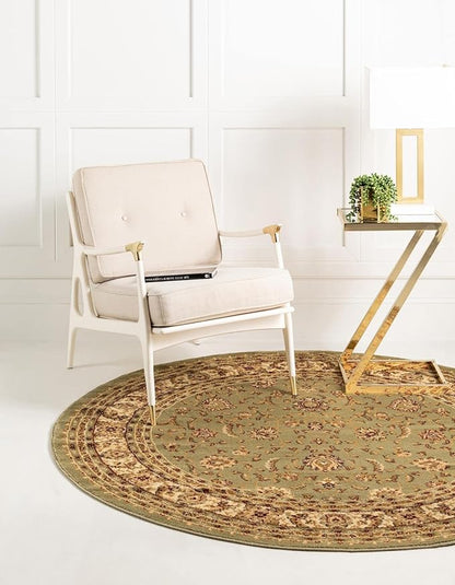 Rugs.com Aditi Collection Rug – 6' Round Green Low Rug Perfect for Kitchens, Dining Rooms