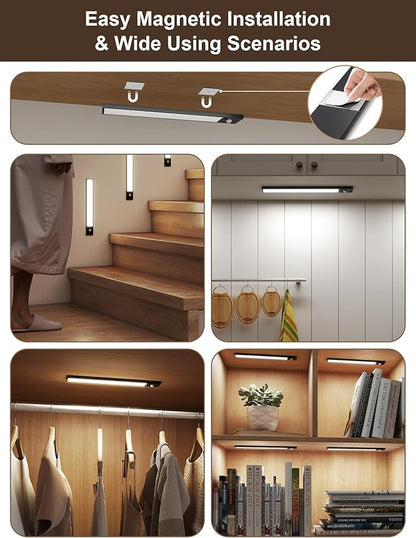 12inch Rechargeable Under Cabinet Lighting,56 LED -3 Color& 7 Levels Under Cabinet Lighting Wireless,3000mah Dimmable Magnetic Cabinet Lighting,Punch-Free Smart Sensor Magnetic Rechargeable led Lights