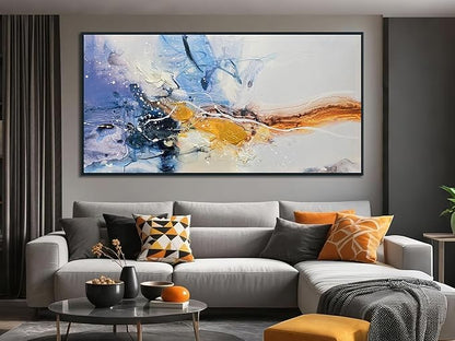 Ardemy Extra Large Abstract Wall Art Canvas for Living Room Modern Framed Wall Decor Textured White Beige Purple Painting Picture Bedroom Artwork Home Office Kitchen Dining Room, Black Wood 58"x29"