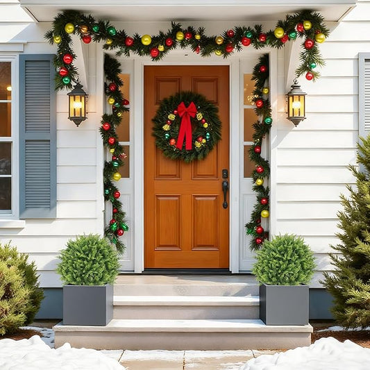 24" Artificial Cedar Topiary Trees Set of 2 – UV Resistant Faux Cypress Pine Plants for Outdoor Planters, Realistic Fake Bushes and Shrubs for Front Porch, Patio Christmas Decor – 2ft Tall