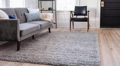 Unique Loom Solid Shag Collection Area Rug (10' x 13' Rectangle, Cloud Gray)