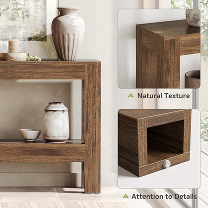 LITTLE TREE 63-Inch Wood Entryway Table, Long Farmhouse Narrow Console Table for Living Room, Hallway, Sofa, Entry, Entrance, Foyer, Behind Couch with 2-Tier Shelves, Brown