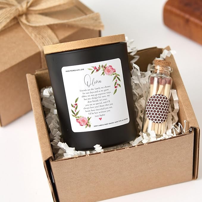 Friendship Gift for Best Friend | Personalized Soy Wax Candle with Gift Box, Cozy Scent & Heartfelt Message-White/Vanilla