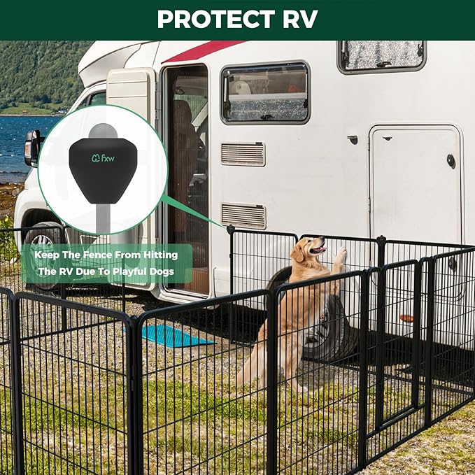 FXW Instant Unleashed Dog Playpen, Portable Pet Fence for Outdoor, RV Trips, and Camping, 40 inch, 16 Panels for Medium and Large Dogs with RV Protector Ball (Pack of 6)│Patented