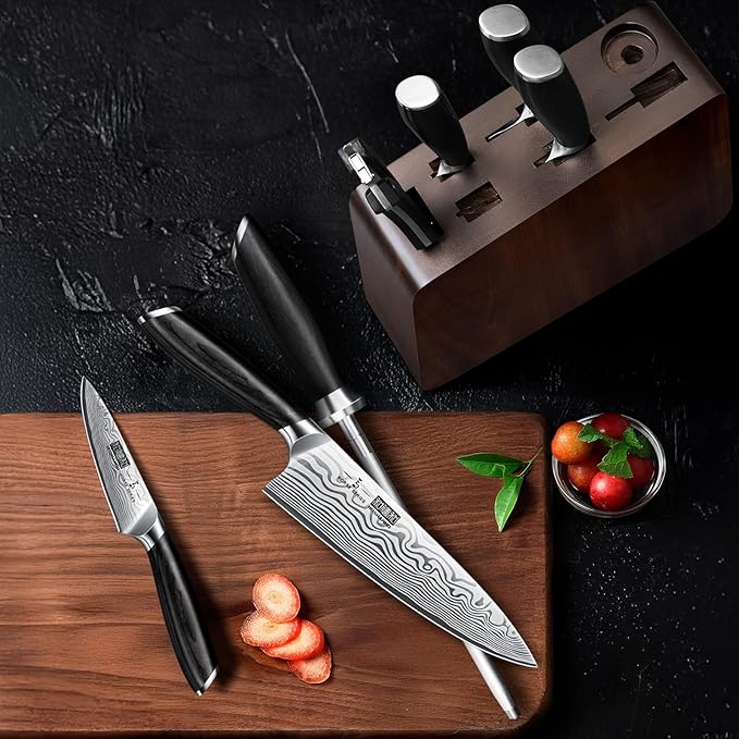 8 Pieces Knife Set with Magnetic Block, Ultra Sharp Powder Steel Knife Block Set, Professional Chef Knife Sets with Ergonomic Handle & Knife Sharpener