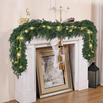 9ft Christmas Cedar Garland, Real Touch Pine Garland, Realistic Cypress Garlands Christmas Decorations for Mantel, Table, Stairs, Porch - Indoor Outdoor Xmas Holiday Decor