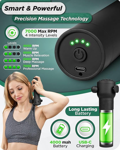 Lunix LX28 Deep Tissue Massage Gun, Portable Handheld Vibration Massager for Neck, Back & Legs, 7 Heads & 4 Speeds, Rechargeable, Lightweight Full Body Muscle Therapy