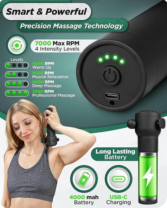 Lunix LX28 Deep Tissue Massage Gun, Portable Handheld Vibration Massager for Neck, Back & Legs, 7 Heads & 4 Speeds, Rechargeable, Lightweight Full Body Muscle Therapy