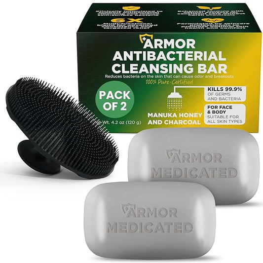 Antibacterial Soap Antibacterial Hand Soap for All Skin Types | Kills 99.9% of Germs & Bacteria | Helps with Jock Itch, Athlete’s Foot & Itchy Skin | Manuka Honey Charcoal Soap with Scrubber Pack of 2