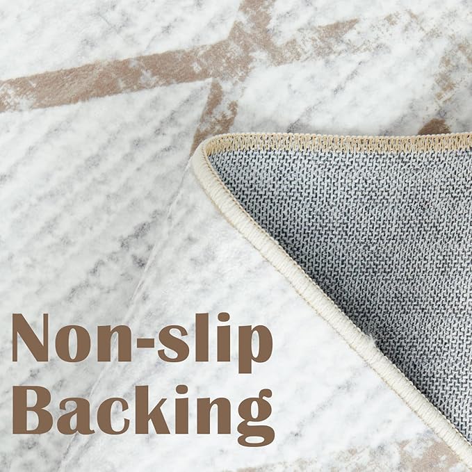 jinchan Moroccan Runner Rug 2x5 - Kitchen Machine Washable Runner Rug Modern Geometric Soft Low-Pile Lightweight Non-Slip Carpet for Entryway Hallway Laundry Room Bedroom Farmhouse (2x5ft, Taupe)