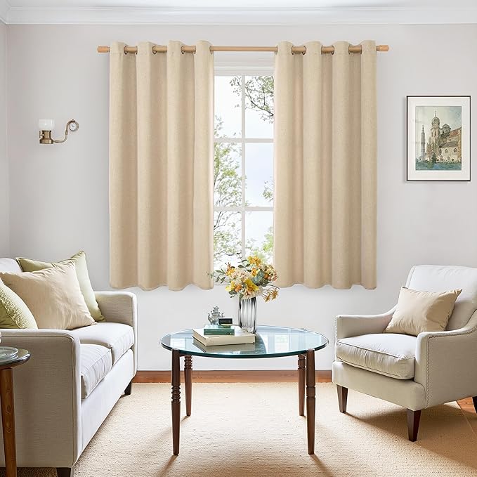 BGment Linen Curtains 54 Inch Length 2 Panels Set for Bedroom, Sand Beige Burlap Window Drapes with Grommet Textured Light Filtering Privacy for Living Room Non See Through, Each 52 Inch Wide